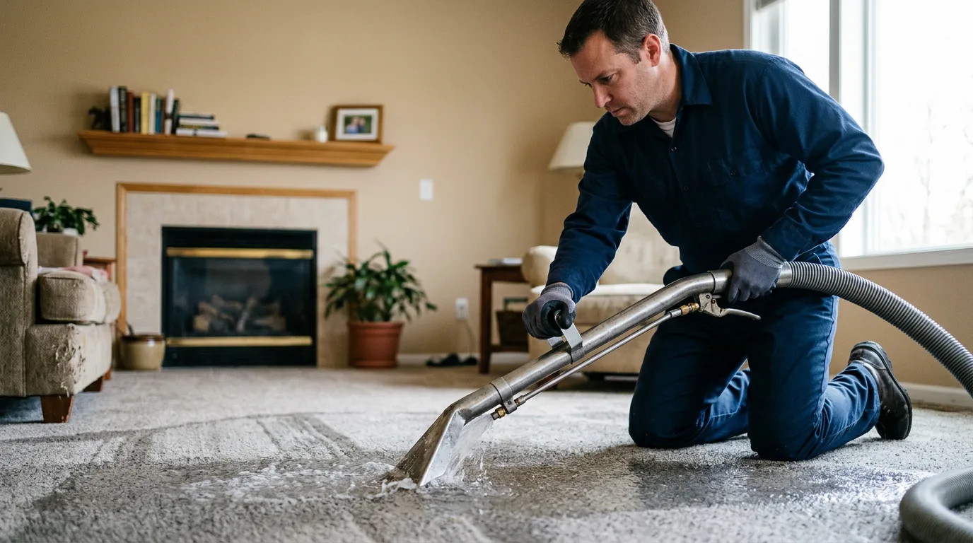 Water damage restoration technician working near Bradley, OK